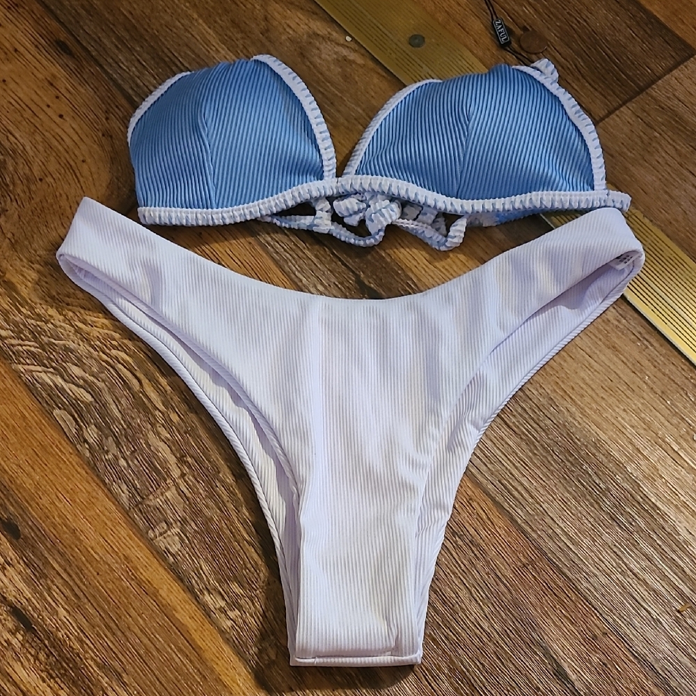 Zaful Blue and White Bikini Set